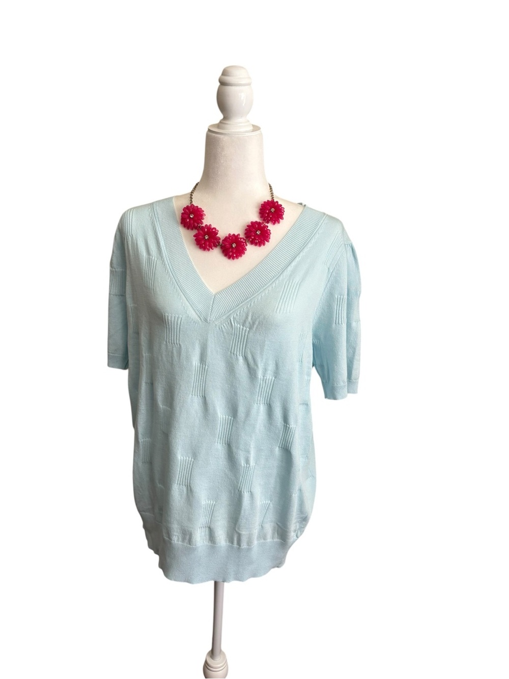 Light Blue V-Neck Short Sleeve Knit Top